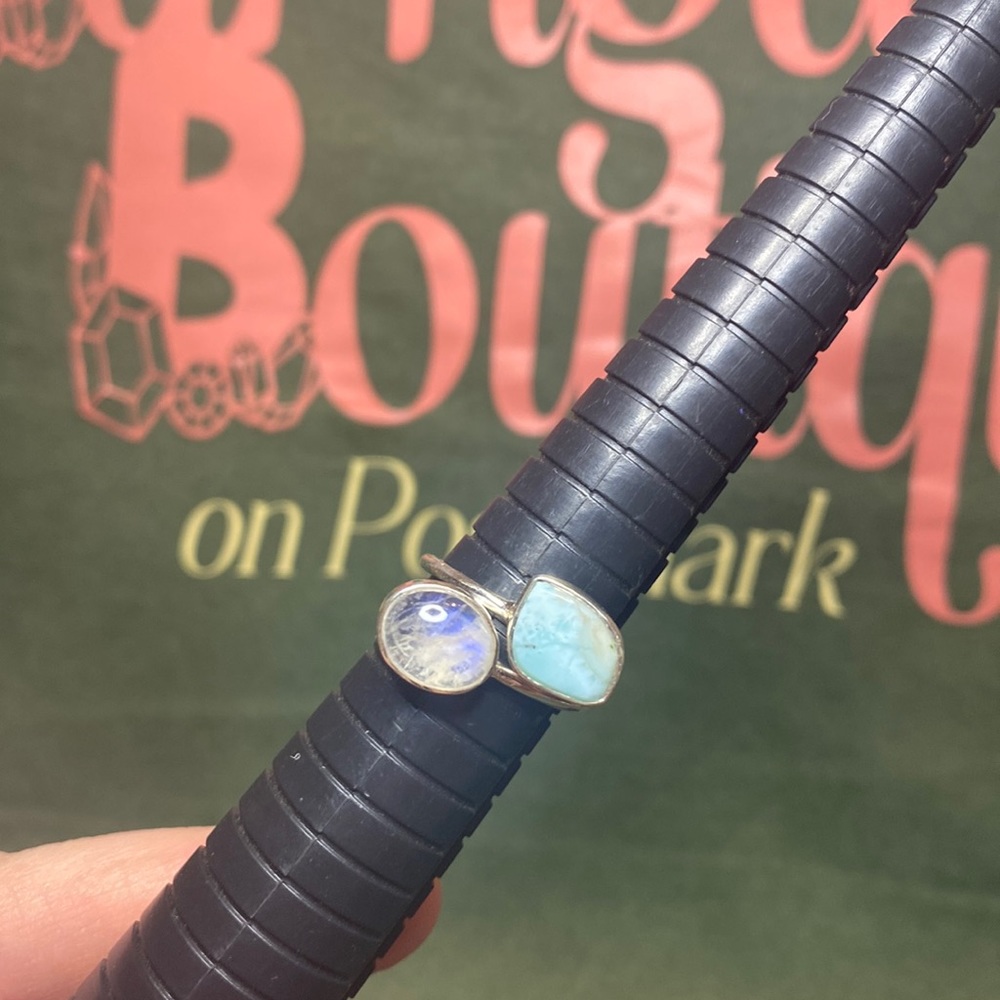 Solid Sterling Silver Larimar And Rainbow Moonsto… - image 1
